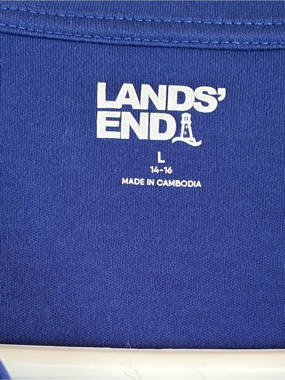 Land’s End cobalt blue johnny collar top, size L polo collar 3/4 sleeves - Picture 2 of 7